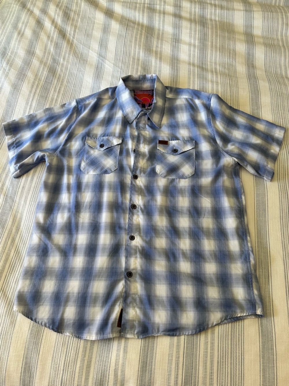 DIXXON Men's Short-Sleeve Blue Plaid Button-Up Shirt